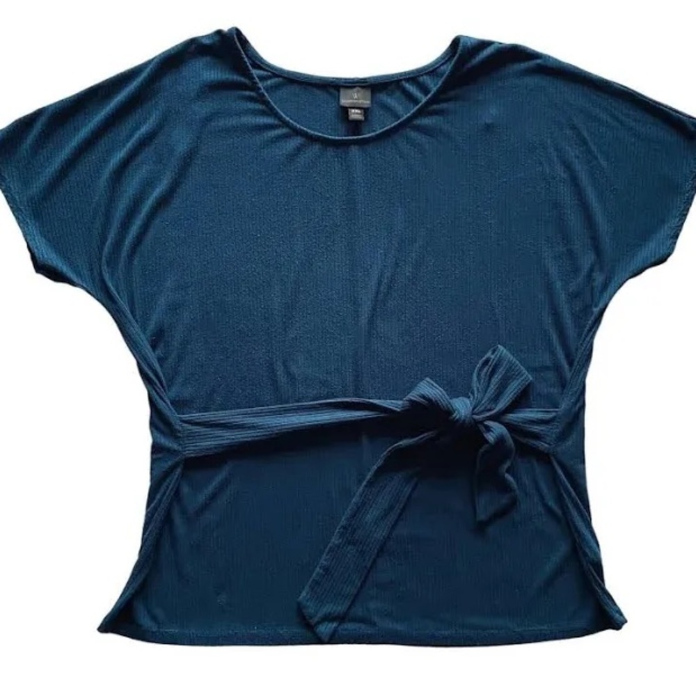 Worthington Short Sleeve Attached Front Tie Blouse